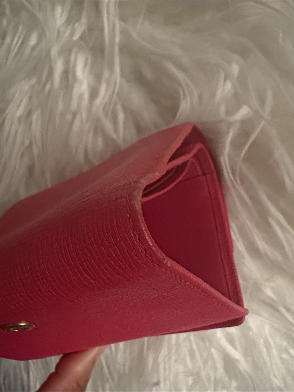 MCM Compact Hot Pink Textured Leather Trifold Wallet with Gold Charms - Picture 4 of 9